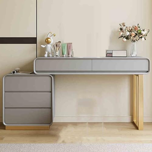 Schminktisch Mit Spiegel Und Beleuchtung, Stuhl, Schublade Aus Weichem Samt, Leise Gleitschiene, Links Und Rechts Austauschbar, Ausziehbarer Lagerschrank, Fürs Schlafzimmer Ernqi(Light gray,A_39.4IN)