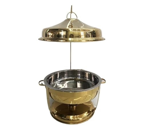 QAUUCP 2 Confezioni Hotel Matrimonio Banchetto 9.0L Acciaio Inossidabile Scaldavivande Oro e Argento Buffet Riscaldamento Rotondo Chafing Dish Chafing Dish Buffet(Gold Silver)