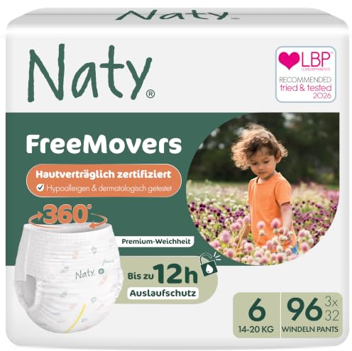 Naty FreeMovers Byxblöjor, Storlek 6 (14–20kg), 96-pack