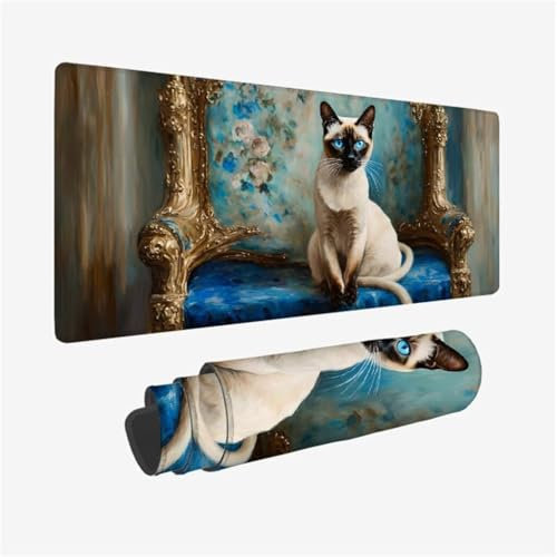 Alfombrilla Ratón XXL 1600x800mm,Alfombrilla Escritorio Blanco Mouse Pad,Alfombrilla Raton Gato Alfombrilla Gaming Antideslizante Impermeable,Tapete Escritorio con Bordes Cosidos,Accesorios PC Q1-420
