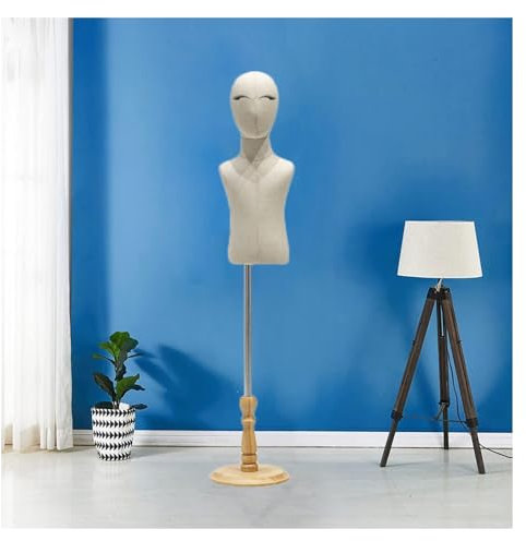 OLSKFUH Schneiderpuppe Für Kinder, Schneiderpuppen-Torso Mit Kopf, Schneiderpuppenkörper Für Kleinkinder Mit Holzsockel Für Schaufensterdekoration, Verstellbar 93,5–140,5 cm, 100,A-80#