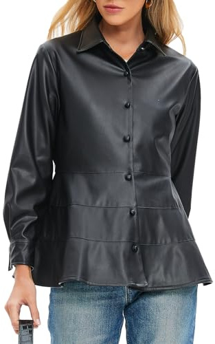 Wpeiusc Womens Button Down Leather Jackets Faux Fall Fashion Motorcycle Coats Winter Outfits Clothes Y2k Tops Black