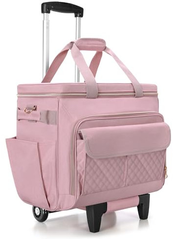 Luxja Rollende Lehrertasche mit Laptopfach und abnehmbarem Dolly, multifunktionale Rollaktentasche mit Akkordeon-Aktenbereich (zum Patent angemeldet), Rose