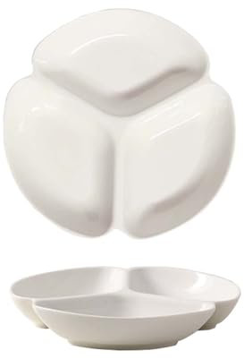 Plato de cerámica para controlar las porciones y bajar de peso, redondo y dividido para adultos, con 3 compartimentos para una alimentación saludable, apto para lavavajillas y microondas.(Blanco)