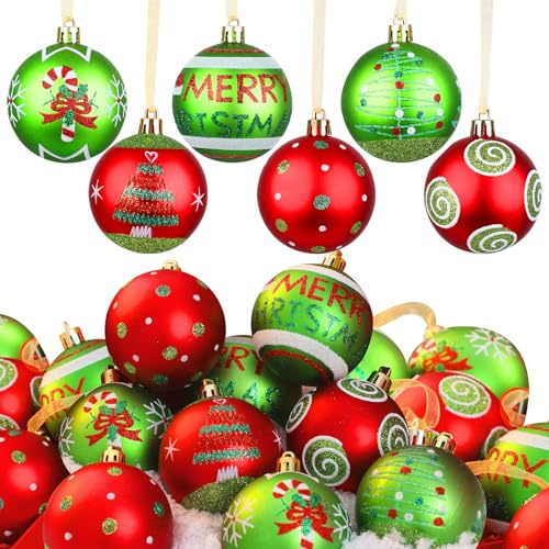 Lanpn 30 STK Mini Weihnachtskugeln für Draußen, Klein 6cm Weihnachtsbaum Kugeln Aussen, Rot Grün Elf Christbaumkugeln Outdoor, Riesen Funkelnd Tannenbaum Kugel Weihnachtsdeko Christbaumschmuck
