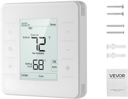 VEVOR Thermostat Programmable Domestique 7 Jours, avec Écran Rétroéclairé, Mode Refroidissement et Chauffage, Température 5-37℃, Thermostat pour Pompe à Chaleur, Climatiseur, Chauffage au Sol, Blanc