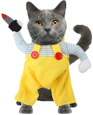 Costume da Assassin Cat – Halloween – Vestiti divertenti per cani – Vestiti divertenti per cosplay | Poliestere e PP – Vestiti da festa | Versatili accessori di scena per Halloween, per animali