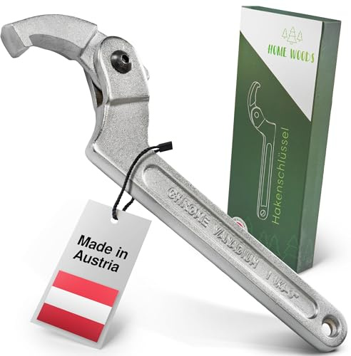 HOME WOODS C-Hakenschlüssel verstellbar 32–76 mm – Nut-Hakenschlüssel aus Stahl – Rutschfest – Für Rundmuttern & Lagermuttern