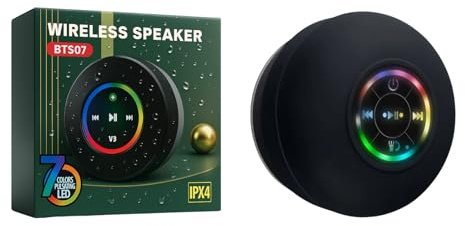 Shower Speaker with Strong Suction Cup, Waterproof Bluetooth Portable Speaker with LED Lights & Handsfree Mic for Bathroom, Pool & Home