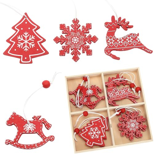 SSKHE Pezzi Ornamenti Natalizi in Legno da Appendere Ornamenti Natale Pendenti Legno Natalizi Addobbi Albero
