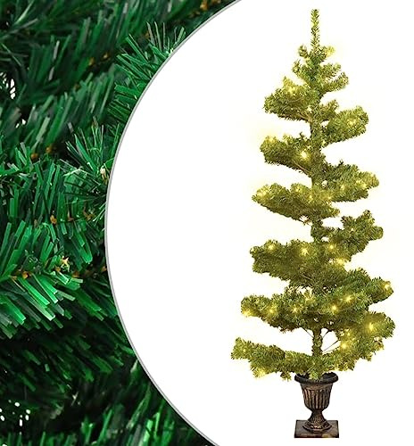 Árbol de Navidad en espiral con iluminación, 120 cm, verde, 80 ledes de luz blanca cálida, 8 efectos, puntas de PVC, maceta estable, alimentado por USB, para decoración festiva