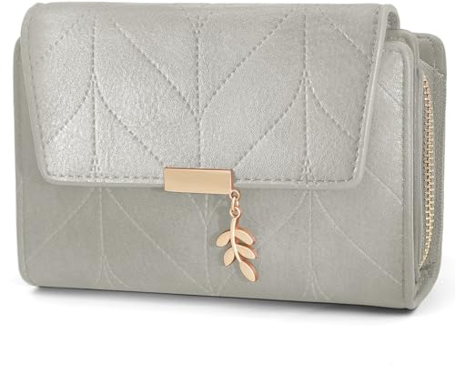 REETEE Portafoglio Donna Piccolo in Pelle PU Slim Formato Corto Portafogli da Donna con Cerniera Portamonete e 16 Porta Credito Carte (grigio)