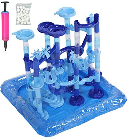 Set Pista per Biglie per Bambini, Giochi Acquatici Fai da Te Pista per Biglie Labirinto Pista con Biglie, Giocattolo Educativo Interattivo con Scivolo a Imbuto e 30 Palline,