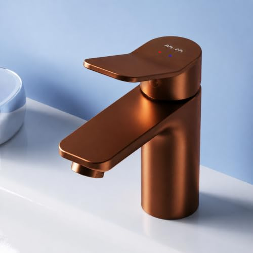 AM.PM X-Joy - Waschtischarmatur, Badarmatur Badezimmer Mischbatterie, Mit SoftMotion Temperaturkontrolle, Auslauf Höhe 149mm, Roségold (Roségold | Ohne Ablaufgarnitur, Standard)