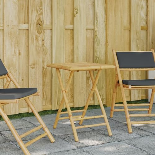 zylophax Natural Bamboo Garden Table, Small Square Foldable Outdoor Patio Dining Table, Portable Camp Furniture for Balcony, Brown Oiled Finish