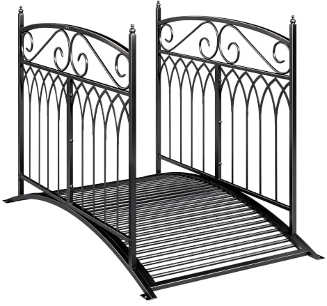 Outsunny Pont de Jardin en Métal Style Baroque Acier 100kg 135cm Noir | Passerelle Décorative, Garde-Corps 91cm, Antirouille, Bassin Étang Ruisseau, Jardin Japonais
