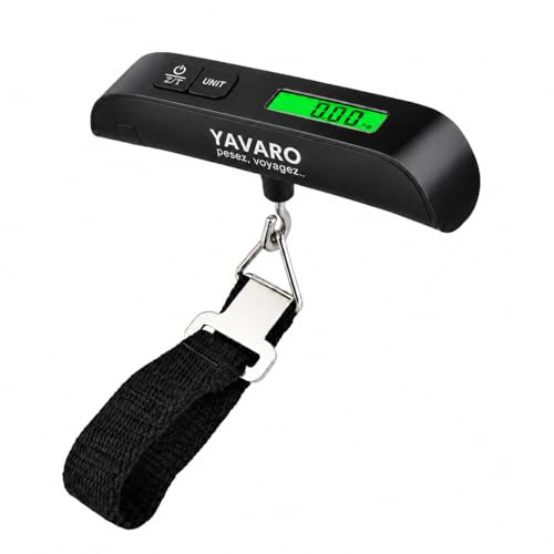 YAVARO Pesa bagaglio/pesata Valigia 50 kg/110 lb - Peson elettronico digitale portatile, bilancia bagagli da viaggio digitale, display LCD, preciso, funzione tara e temperatura, batteria inclusa.