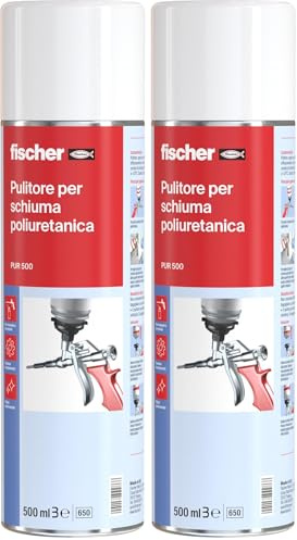 Fischer PUR 500 Pulitore per Pistola e per Schiuma Poliuretanica non Indurita, Solvente Schiuma Edilizia, 9286 (Confezione da 2)
