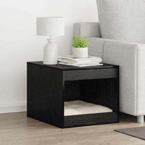 Mokuyary Enceinte pour bac à litière pour Chat Chêne Noir Meuble Litière Chat, Maison de Toilettes Table Basse pour Salon, Chambre, Balcon -B
