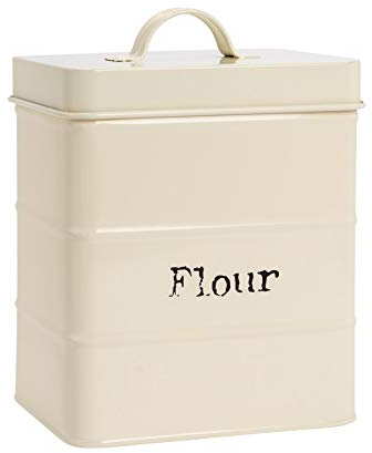 Harbour Housewares Vintage Metal Flour Storage Canister - Cream with Airtight Lid - Powder-Coated Steel Kitchen Storage - Rustic, Retro Design for Flour, Cereal & Dry Goods
