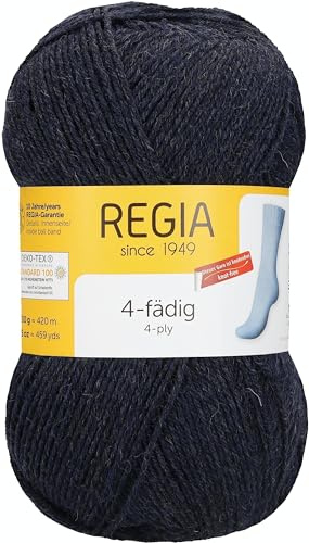 REGIA 4-fädig Uni 9801268-01849 dark indigo meliert Handstrickgarn, Sockengarn, 100g Knäuel