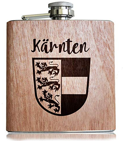 Pixelstudio Kärnten Holz Flachmann mit hochwertiger Gravur | Geschenk für Kärntner mit Wappen