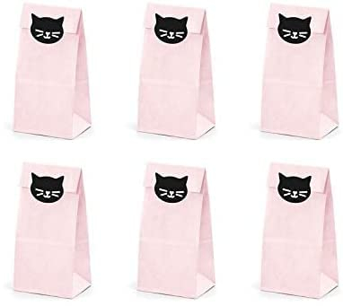 Papier-Tüten / Party-Tüten / Candy-Bar-Tüten KATZE rosa / Zubehör Candy-Bar / Kinder-Geburtstag Mädchen / Mitbringsel Gastgeschenk / Papier-Beutel / Motto-Party Feier Prinzessin Tiere (6 Tüten)