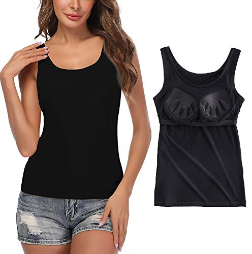 STARBILD Débardeurs pour Femmes avec Soutien-Gorge intégré Débardeur de Yoga sans Manches Haut Camisoles rembourrées de Base Noir M