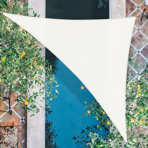 HENG FENG Tenda a Vela Triangolare 4x4x5,65m, Beige | Vela Ombreggiante Traspirante in HDPE, Protezione UV 95%, resistente per Esterno, Giardino & Terrazza, con Corda