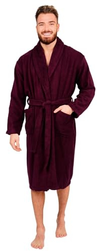 Adore Home Mens 100% Cotton Terry Shawl Collar Bathrobe, Aubergine, XL