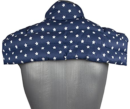 Leinsamenkissen Schulter & Nackenkissen mit Kragen. Körnerkissen, Nackenwärmer - Einfach im Ofen oder Mikrowelle warm machen (Sterne-blau, Leinsamen)