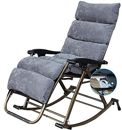 JLXJ Schaukelstühle Sessel Faltbares Metall Schaukelstuhl mit Grauen Kissen, Patio-Liegen Im Freien, Wasserdichter Großer Liegestuhl für Veranda Camping, Belastung: 250 Kg