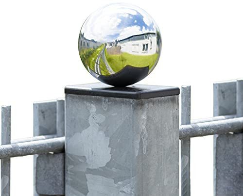 Edelstahl Zaunkappen Set | Pfostenkappen für Doppelstabmattenzäune 40x60mm | Zaundekoration | Zaundekor | Pfostenkappen mit Edelstahlkugel (6 Set - Poliert - 50mm Kugel)