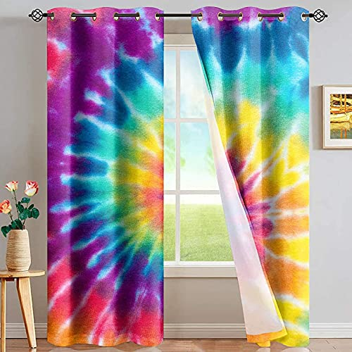 LKCD Verdunkelungsvorhang Für Kinderzimmer - Bunter Hippie Batik 300X270Cm Thermovorhang, Blickdichter Vorhang Mit Schlaufen, 2Er-Set Gardinen, Blickdicht