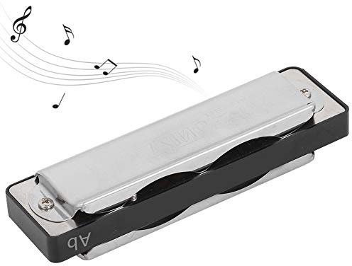 10‑Hole Blues Harmonica, ABS Resin Harmonica with Stainless Steel Cover Plate, Ab Key Harp Wind Musical Instrument Beginner Practice, (Black)