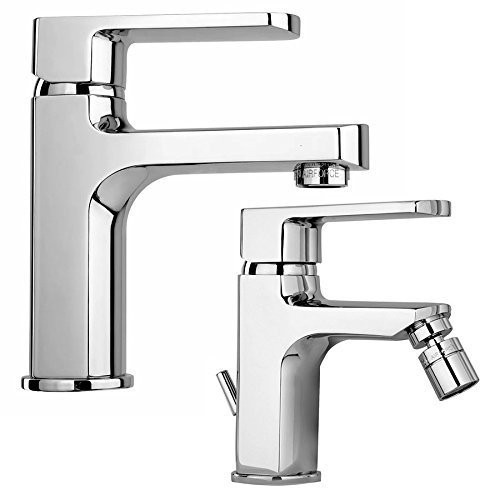 Paini OVO Kit Miscelatori Lavabo + Bidet con Snodo Cromato - Scarico Automatico 11/4 + Piletta e Flessibili