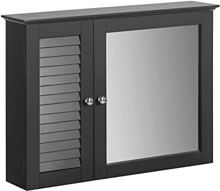 SoBuy BZR55-DG Spiegelschrank mit Lamellentür Hängeschrank mit Spiegeltür Wandschrank Badschrank Spiegel Wandspiegel Badspiegel Badmöbel dunkelgrau BHT ca: 65x49x15cm