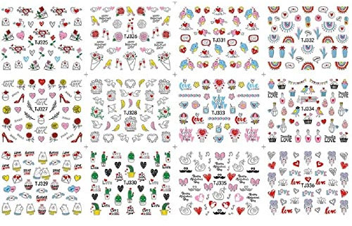 MXXHFC 12pcs Nail Sticker Designer Beauty Sticker Fiore Floreale Cactus Adesivo per Unghie in Acrilico Posteriore Autoadesivo per Unghie Manicure Decalcomanie Articolo (HBJY277-288GOLD) (Tj325)