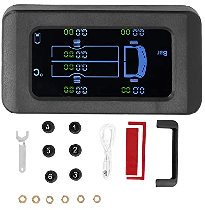 Fydun Système de Surveillance de la Pression des Pneus, Universel Moniteur de Pression des Pneus Solaire Chargement USB 0-8.5bar 122PSI TPMS Camion avec 6 Capteurs Externes