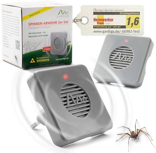GARDIGO® Spinnenabwehr Ultraschall 2er Set I 27 kHz I 25m² I Anti Spinnen Stecker I Ultraschall Schädlingsbekämpfer für die Wohnung gegen Spinnen I Insektenabwehr Insektenstecker Ungezieferabwehr