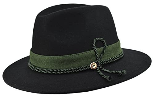 Melegari Tiroler Hut Loden Garmisch | Berghut | Alpenmütze | Herren Damen | Sommer/Winter, Schwarz , Medium