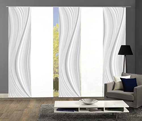 HOME WOHNIDEEN 84677 Schiebegardine LAURINA Digitaldruck Dekostoff Seidenoptik 245x60, Farbe:grau, Größe:245 x 60 cm, Anzahl:5er Set (3X Bedruckt, 2X Uni)