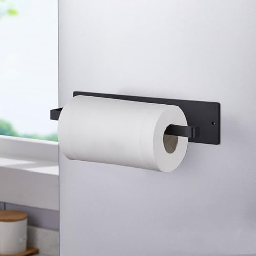 Küchenrollenhalter, Kein Bohrpapierrollenhalter, Magnetischer Rollenhalter für Küche, Wandbefestigter Stahlrollenhalter Aufbewahrungsorganiser, Papierhandtuchhalter(Schwarz)