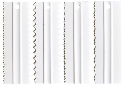 CEWIFO Cake Scrapers Set Pink Decorating Comb and Icing Smoother, Plastic Sawtooth Scraper Polisher Butter Mousse Cream Cake Edge DIY Tool -8 Design Textures (White)