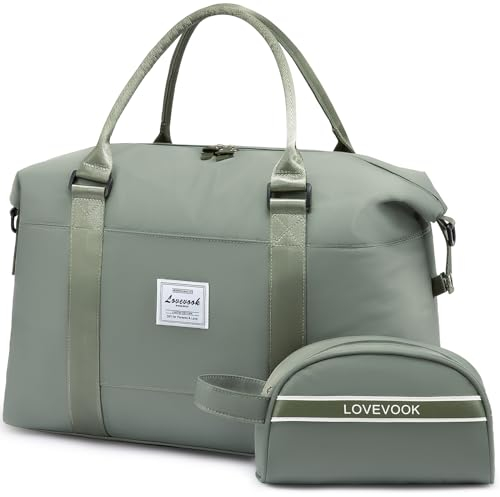 LOVEVOOK Sac de voyage polyvalent pour femme - Sac de sport, de week-end et de natation - Gris foncé/vert, M-30L