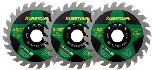 KURSTOL Disque Carbure pour Bois - 85mm x 3 TCT Disques à Tronçonner pour Bois Plastique Contreplaqué Panneau Particules Multicouche, 15mm Alésage, 15/10mm Rondelle pour Mini Scie Circulaire