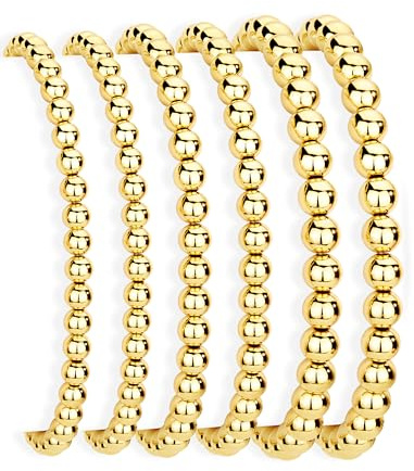 Gokeey Gold Bracelet for Women Waterproof 14K Gold Plated Gold Bead Ball Bracelet Trendy Stretchable Elastic Hypoallergenic Bohemian Stackable Bracelet Stack Jewelry