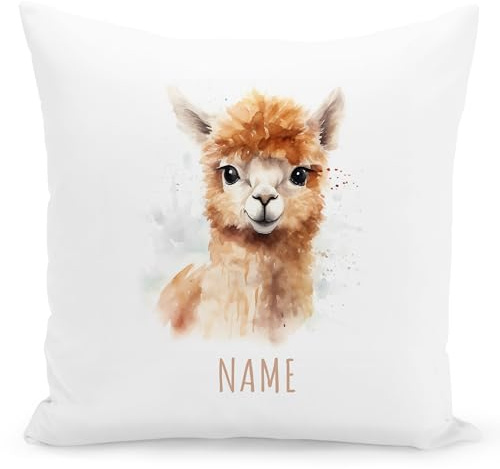 Alpaka Kissen personalisiert mit Namen als Kuschelkissen für Kinder | Personalisiert, weicher Bezug inkl. Füllung, 40 x 40 cm, inkl. Füllung & Bezug, Kuschelkissen mit Alpaka