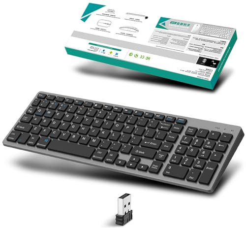 Bluetooth Clavier sans Fil, 2.4Ghz & Bluetooth Clavier avec Batteries Rechargeables, Multi-dispositifs avec 4 Canal Bluetooth, pour PC/Mac/Portable Windows/Linux/iOS/Android, Clavier QWERTY, Gris