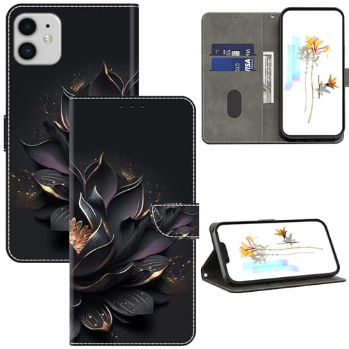 GLANDOTU Case for iPhone 11 6.1 inch 2019 Phone Case,Multi-Pattern PU Leather Wallet Flip Case with [Standing Function] [Card Holder] [Wrist Strap] for iPhone 11 2019 -Purple lotus